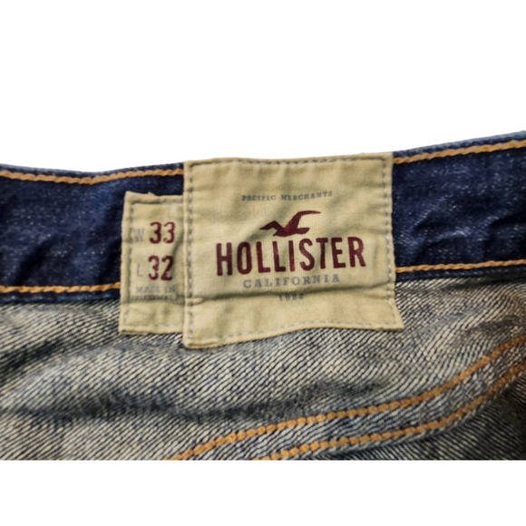 Hollister Mens 33 x 32 Balboa Classic Straight Button-Fly Dark Wash‎ Denim Jeans - Picture 4 of 7